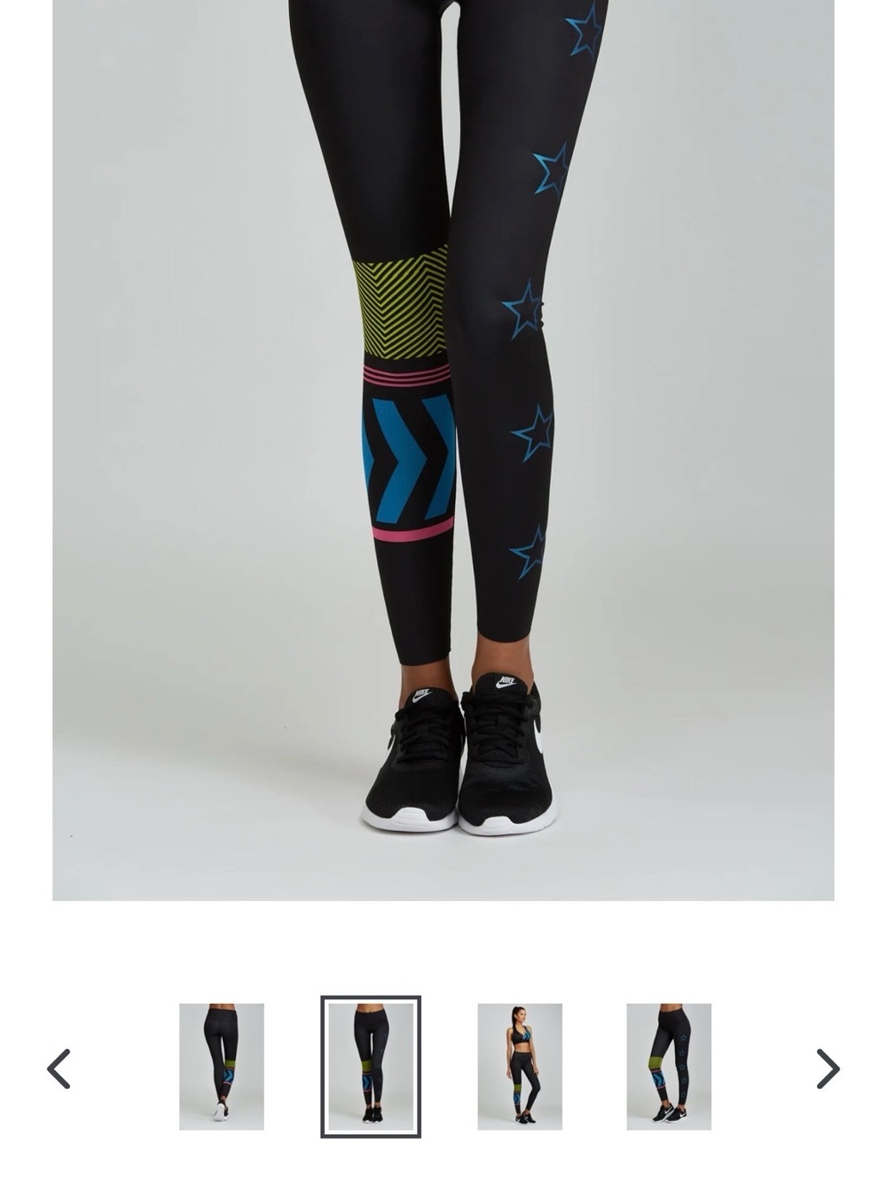 Noli Yoga Power Black Leggings with Blue Stars & Neon Chevron Panel
